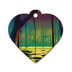 Nature Swamp Water Sunset Spooky Night Reflections Bayou Lake Dog Tag Heart (one Side) by Posterlux