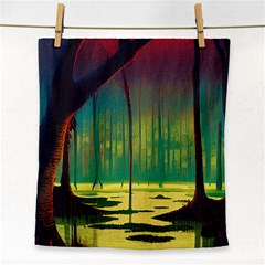 Nature Swamp Water Sunset Spooky Night Reflections Bayou Lake Face Towel by Posterlux