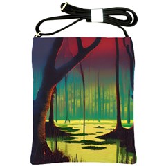 Nature Swamp Water Sunset Spooky Night Reflections Bayou Lake Shoulder Sling Bag by Posterlux