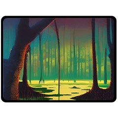 Nature Swamp Water Sunset Spooky Night Reflections Bayou Lake Fleece Blanket (large)