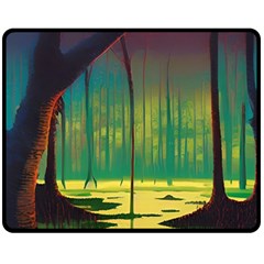 Nature Swamp Water Sunset Spooky Night Reflections Bayou Lake Fleece Blanket (medium)