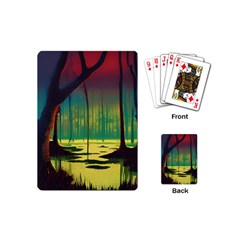 Nature Swamp Water Sunset Spooky Night Reflections Bayou Lake Playing Cards Single Design (mini)