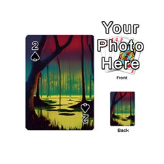 Nature Swamp Water Sunset Spooky Night Reflections Bayou Lake Playing Cards 54 Designs (mini) by Posterlux