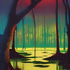 Nature Swamp Water Sunset Spooky Night Reflections Bayou Lake Play Mat (square) by Posterlux