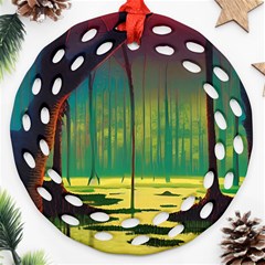 Nature Swamp Water Sunset Spooky Night Reflections Bayou Lake Round Filigree Ornament (two Sides)