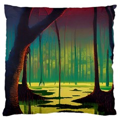 Nature Swamp Water Sunset Spooky Night Reflections Bayou Lake Standard Premium Plush Fleece Cushion Case (two Sides)