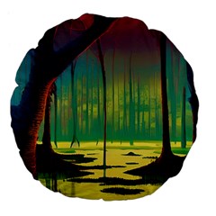 Nature Swamp Water Sunset Spooky Night Reflections Bayou Lake Large 18  Premium Flano Round Cushions