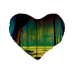 Nature Swamp Water Sunset Spooky Night Reflections Bayou Lake Standard 16  Premium Flano Heart Shape Cushions