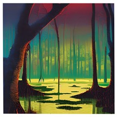 Nature Swamp Water Sunset Spooky Night Reflections Bayou Lake Wooden Puzzle Square by Posterlux