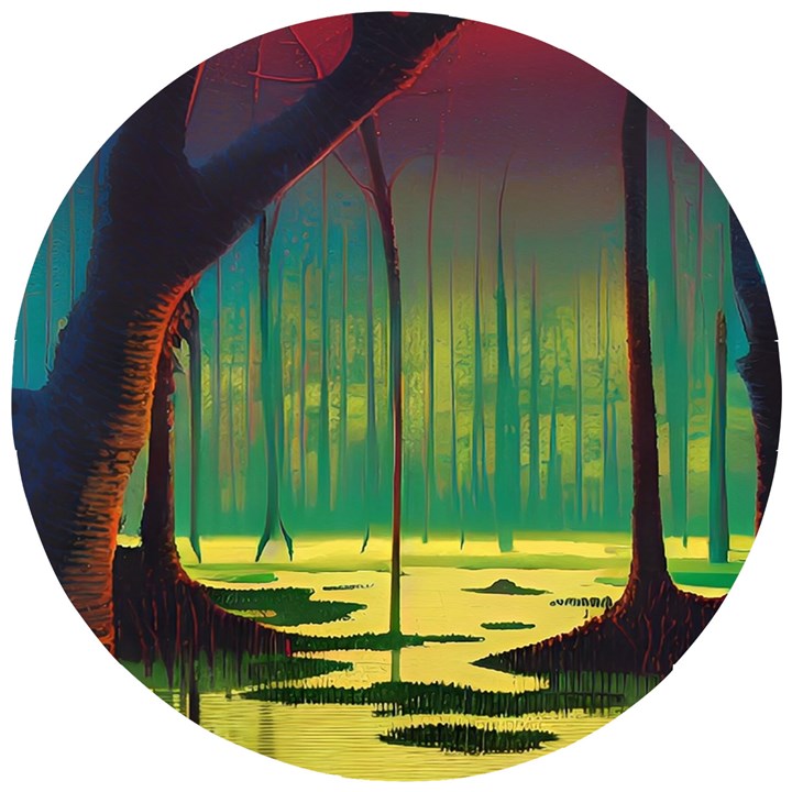 Nature Swamp Water Sunset Spooky Night Reflections Bayou Lake Wooden Puzzle Round