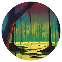 Nature Swamp Water Sunset Spooky Night Reflections Bayou Lake Round Trivet by Posterlux