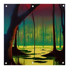 Nature Swamp Water Sunset Spooky Night Reflections Bayou Lake Banner And Sign 3  X 3  by Posterlux