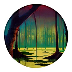 Nature Swamp Water Sunset Spooky Night Reflections Bayou Lake Round Glass Fridge Magnet (4 Pack) by Posterlux