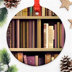 Books Bookshelves Office Fantasy Background Artwork Book Cover Apothecary Book Nook Literature Libra Ornament (Round)