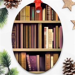 Books Bookshelves Office Fantasy Background Artwork Book Cover Apothecary Book Nook Literature Libra Ornament (oval) by Posterlux