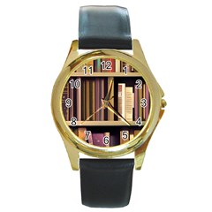 Books Bookshelves Office Fantasy Background Artwork Book Cover Apothecary Book Nook Literature Libra Round Gold Metal Watch by Posterlux