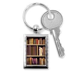 Books Bookshelves Office Fantasy Background Artwork Book Cover Apothecary Book Nook Literature Libra Key Chain (Rectangle)