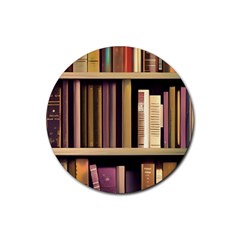 Books Bookshelves Office Fantasy Background Artwork Book Cover Apothecary Book Nook Literature Libra Rubber Coaster (Round)