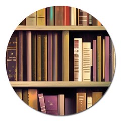 Books Bookshelves Office Fantasy Background Artwork Book Cover Apothecary Book Nook Literature Libra Magnet 5  (Round)