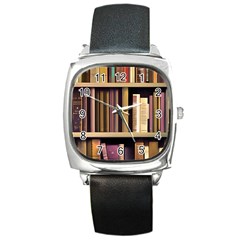 Books Bookshelves Office Fantasy Background Artwork Book Cover Apothecary Book Nook Literature Libra Square Metal Watch