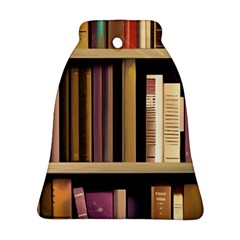 Books Bookshelves Office Fantasy Background Artwork Book Cover Apothecary Book Nook Literature Libra Bell Ornament (two Sides) by Posterlux