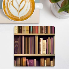 Books Bookshelves Office Fantasy Background Artwork Book Cover Apothecary Book Nook Literature Libra UV Print Square Tile Coaster 