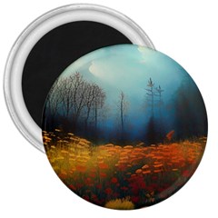 Wildflowers Field Outdoors Clouds Trees Cover Art Storm Mysterious Dream Landscape 3  Magnets