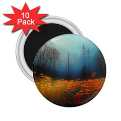 Wildflowers Field Outdoors Clouds Trees Cover Art Storm Mysterious Dream Landscape 2 25  Magnets (10 Pack)  by Posterlux