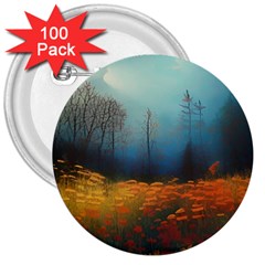 Wildflowers Field Outdoors Clouds Trees Cover Art Storm Mysterious Dream Landscape 3  Buttons (100 Pack)  by Posterlux