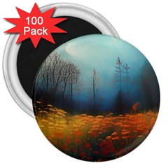 Wildflowers Field Outdoors Clouds Trees Cover Art Storm Mysterious Dream Landscape 3  Magnets (100 Pack)