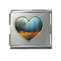 Wildflowers Field Outdoors Clouds Trees Cover Art Storm Mysterious Dream Landscape Mega Link Heart Italian Charm (18mm) by Posterlux