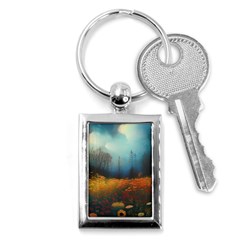 Wildflowers Field Outdoors Clouds Trees Cover Art Storm Mysterious Dream Landscape Key Chain (rectangle)