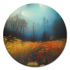 Wildflowers Field Outdoors Clouds Trees Cover Art Storm Mysterious Dream Landscape Magnet 5  (round)