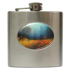 Wildflowers Field Outdoors Clouds Trees Cover Art Storm Mysterious Dream Landscape Hip Flask (6 Oz) by Posterlux