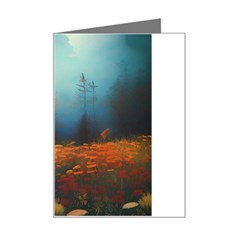 Wildflowers Field Outdoors Clouds Trees Cover Art Storm Mysterious Dream Landscape Mini Greeting Card by Posterlux