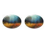 Wildflowers Field Outdoors Clouds Trees Cover Art Storm Mysterious Dream Landscape Cufflinks (Oval) Front(Pair)