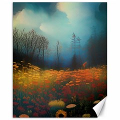 Wildflowers Field Outdoors Clouds Trees Cover Art Storm Mysterious Dream Landscape Canvas 16  X 20 