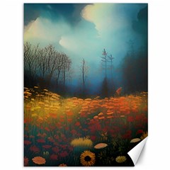 Wildflowers Field Outdoors Clouds Trees Cover Art Storm Mysterious Dream Landscape Canvas 36  X 48 