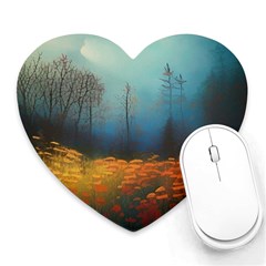 Wildflowers Field Outdoors Clouds Trees Cover Art Storm Mysterious Dream Landscape Heart Mousepad by Posterlux