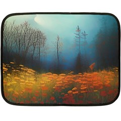 Wildflowers Field Outdoors Clouds Trees Cover Art Storm Mysterious Dream Landscape Fleece Blanket (mini) by Posterlux