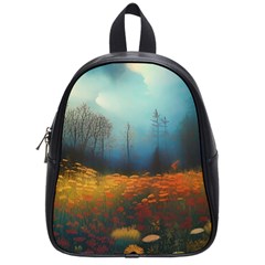 Wildflowers Field Outdoors Clouds Trees Cover Art Storm Mysterious Dream Landscape School Bag (small)