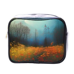 Wildflowers Field Outdoors Clouds Trees Cover Art Storm Mysterious Dream Landscape Mini Toiletries Bag (one Side) by Posterlux