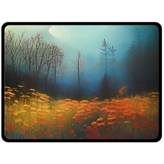 Wildflowers Field Outdoors Clouds Trees Cover Art Storm Mysterious Dream Landscape Fleece Blanket (large) by Posterlux