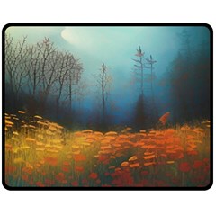 Wildflowers Field Outdoors Clouds Trees Cover Art Storm Mysterious Dream Landscape Fleece Blanket (medium) by Posterlux