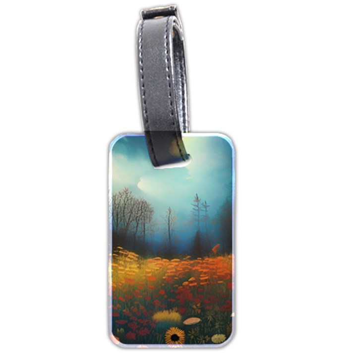 Wildflowers Field Outdoors Clouds Trees Cover Art Storm Mysterious Dream Landscape Luggage Tag (two sides)