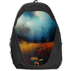 Wildflowers Field Outdoors Clouds Trees Cover Art Storm Mysterious Dream Landscape Backpack Bag by Posterlux