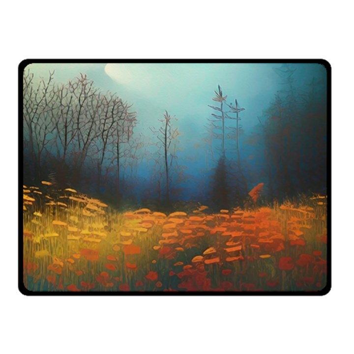 Wildflowers Field Outdoors Clouds Trees Cover Art Storm Mysterious Dream Landscape Two Sides Fleece Blanket (Small)