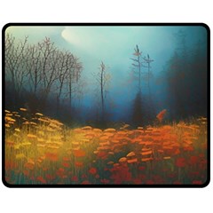 Wildflowers Field Outdoors Clouds Trees Cover Art Storm Mysterious Dream Landscape Two Sides Fleece Blanket (medium) by Posterlux