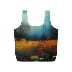 Wildflowers Field Outdoors Clouds Trees Cover Art Storm Mysterious Dream Landscape Full Print Recycle Bag (s)