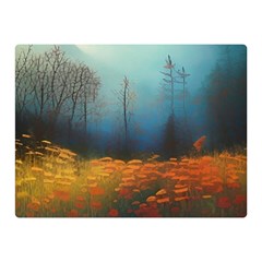 Wildflowers Field Outdoors Clouds Trees Cover Art Storm Mysterious Dream Landscape Two Sides Premium Plush Fleece Blanket (mini) by Posterlux